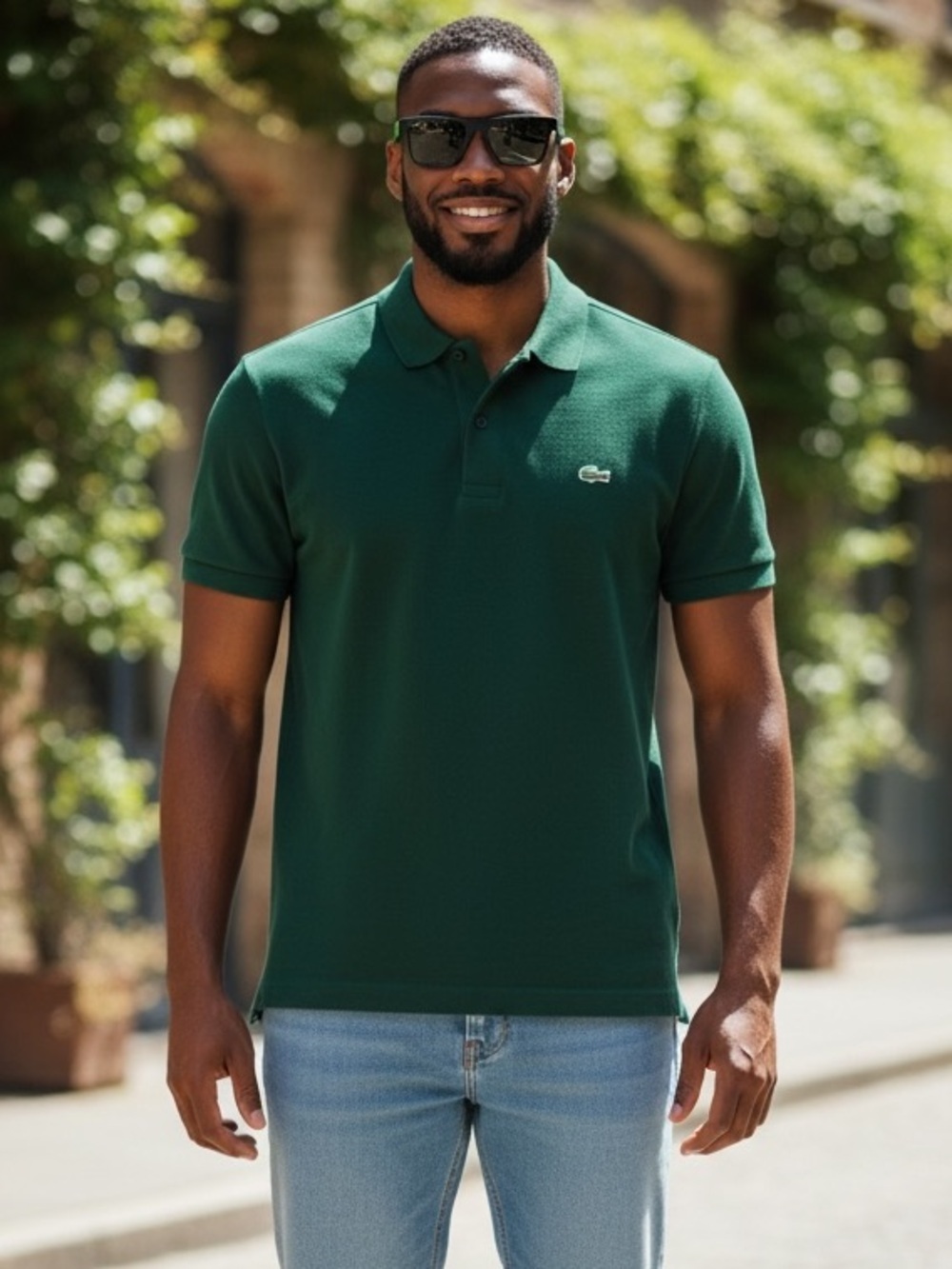 Lacoste Sunglasses in Matte Black Frame and Green Highlights - Picture 2 of 13